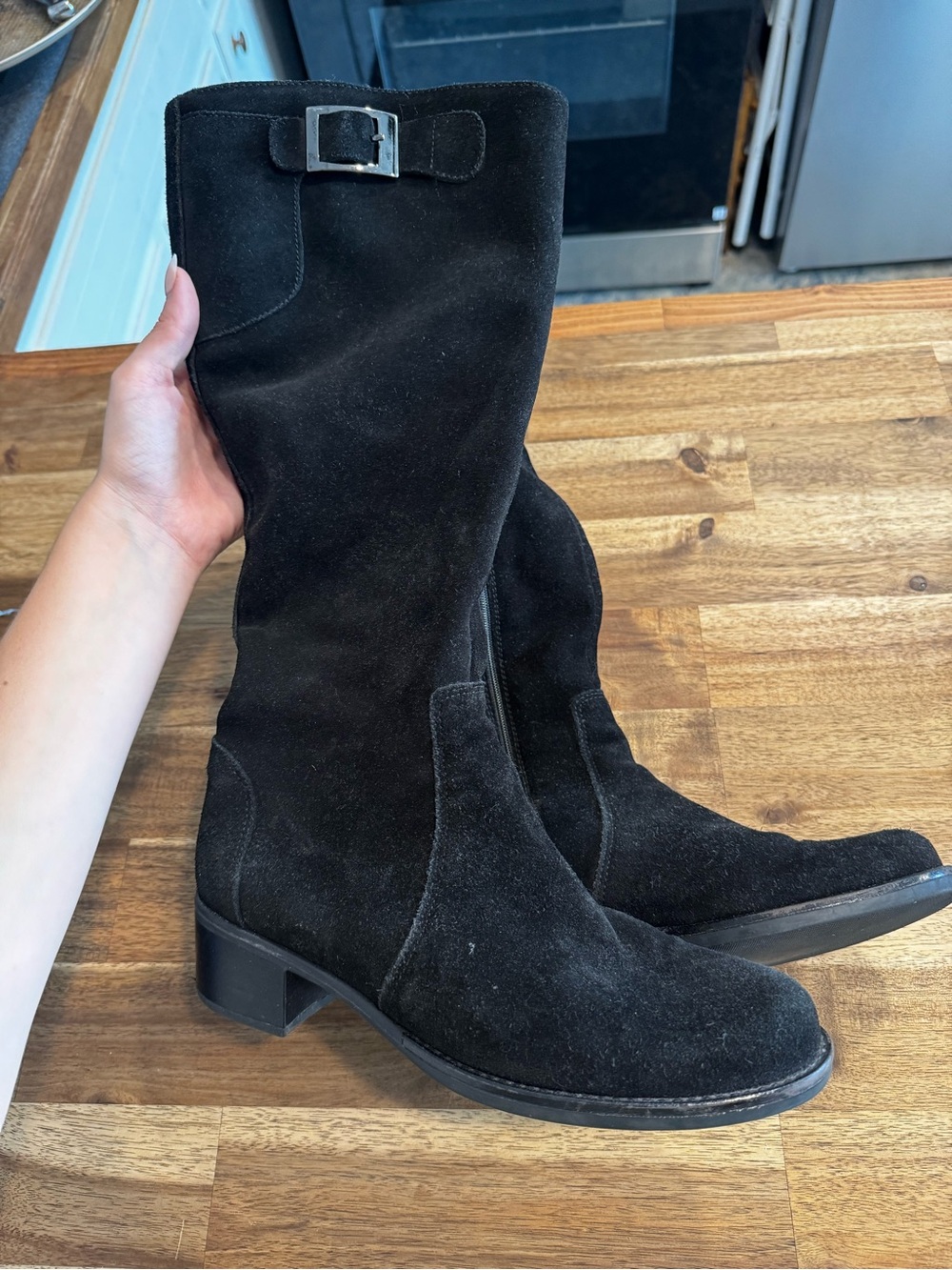 La CANADIENNE Black Suede Mid-Calf Buckle Boots
